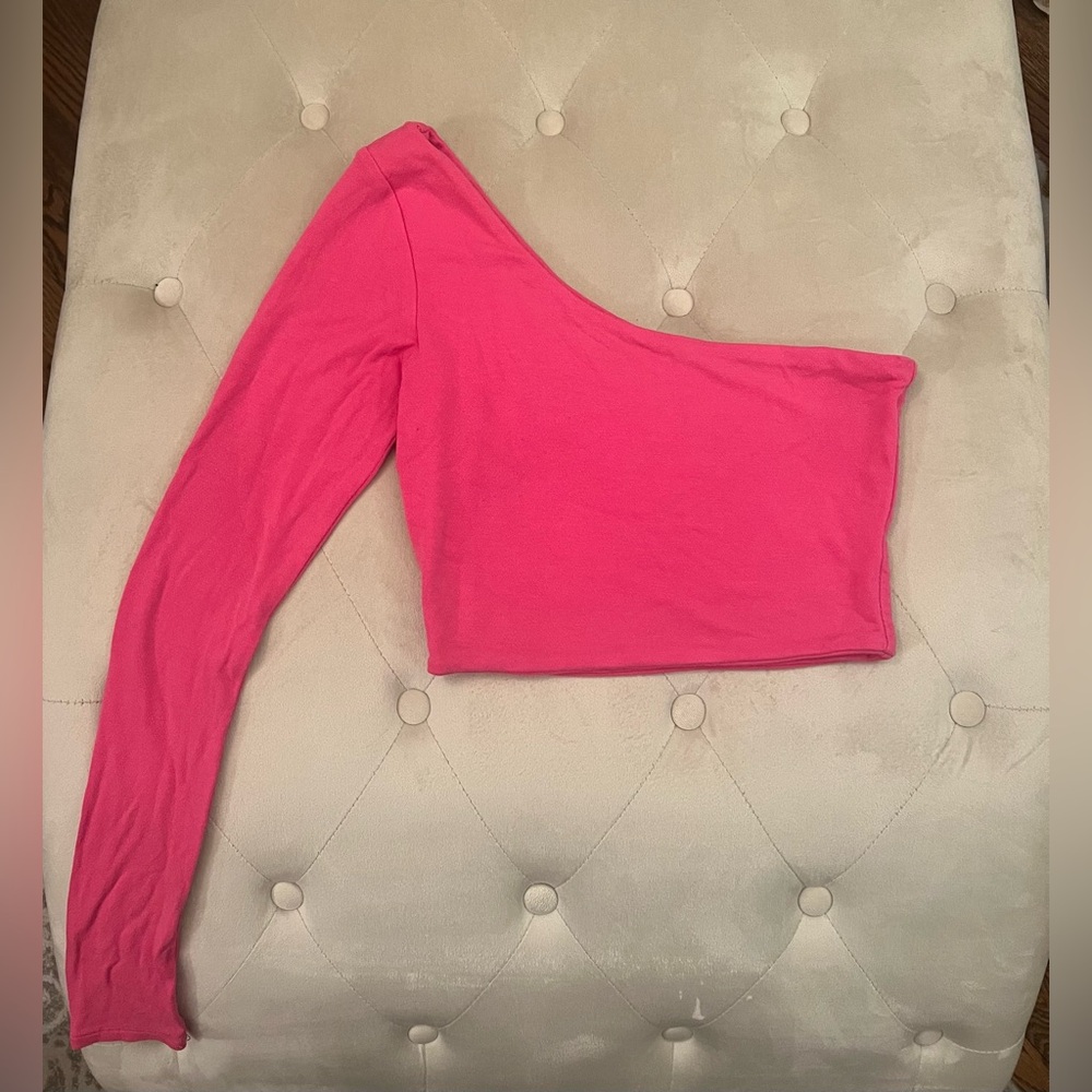 Naked Wardrobe Vibrant Pink Top asymmetrical, one sleeved crop top